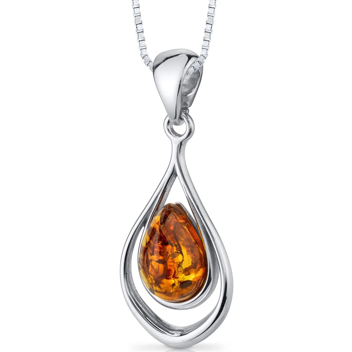 Oravo Oravo Baltic Amber Sterling Silver Pendant Necklace Cognac Tear Drop 18" SP11116 — صورة المنتج