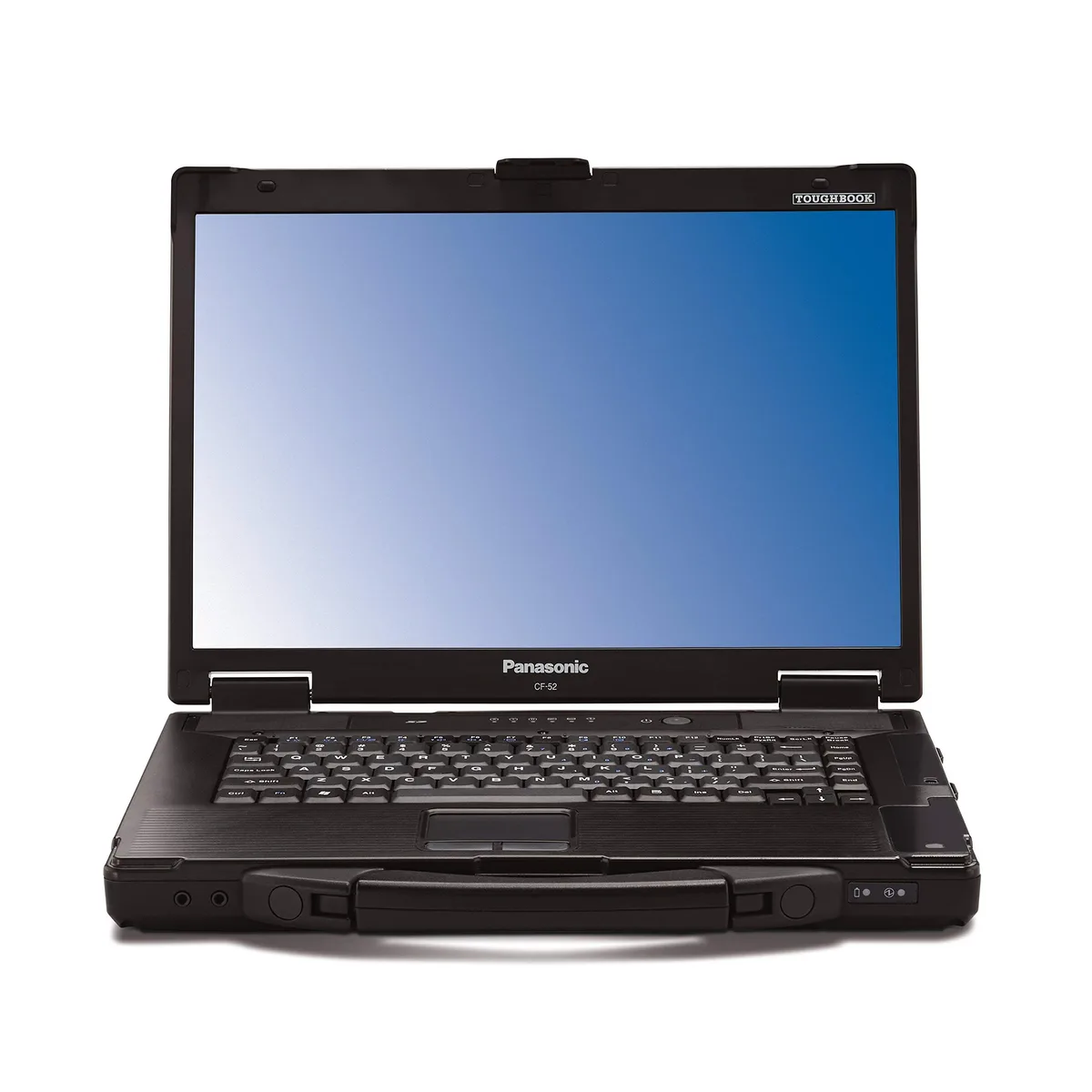 Rugged silver laptop with 15.4 inch display and handle