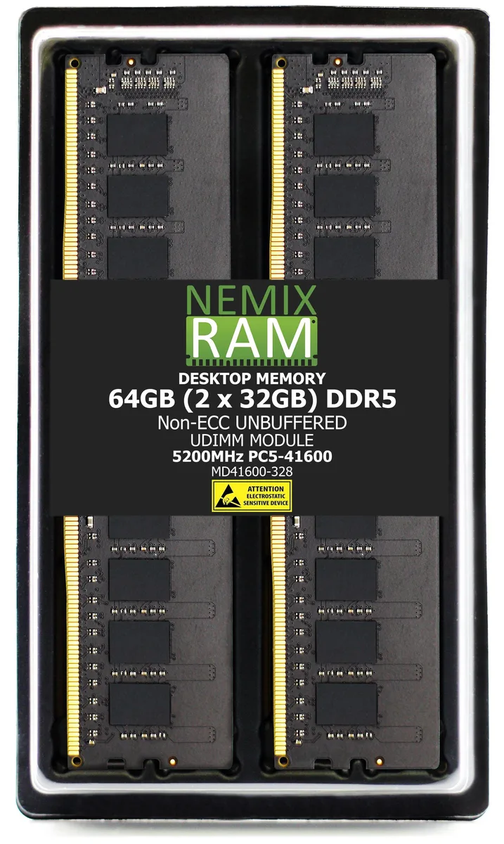 NEMIX RAM NEMIX RAM 64GB (2 x 32GB) DDR5 5200 PC5-41600 2Rx8 1.1V 288-PIN Non-ECC UDIMM server RAM — 商品写真