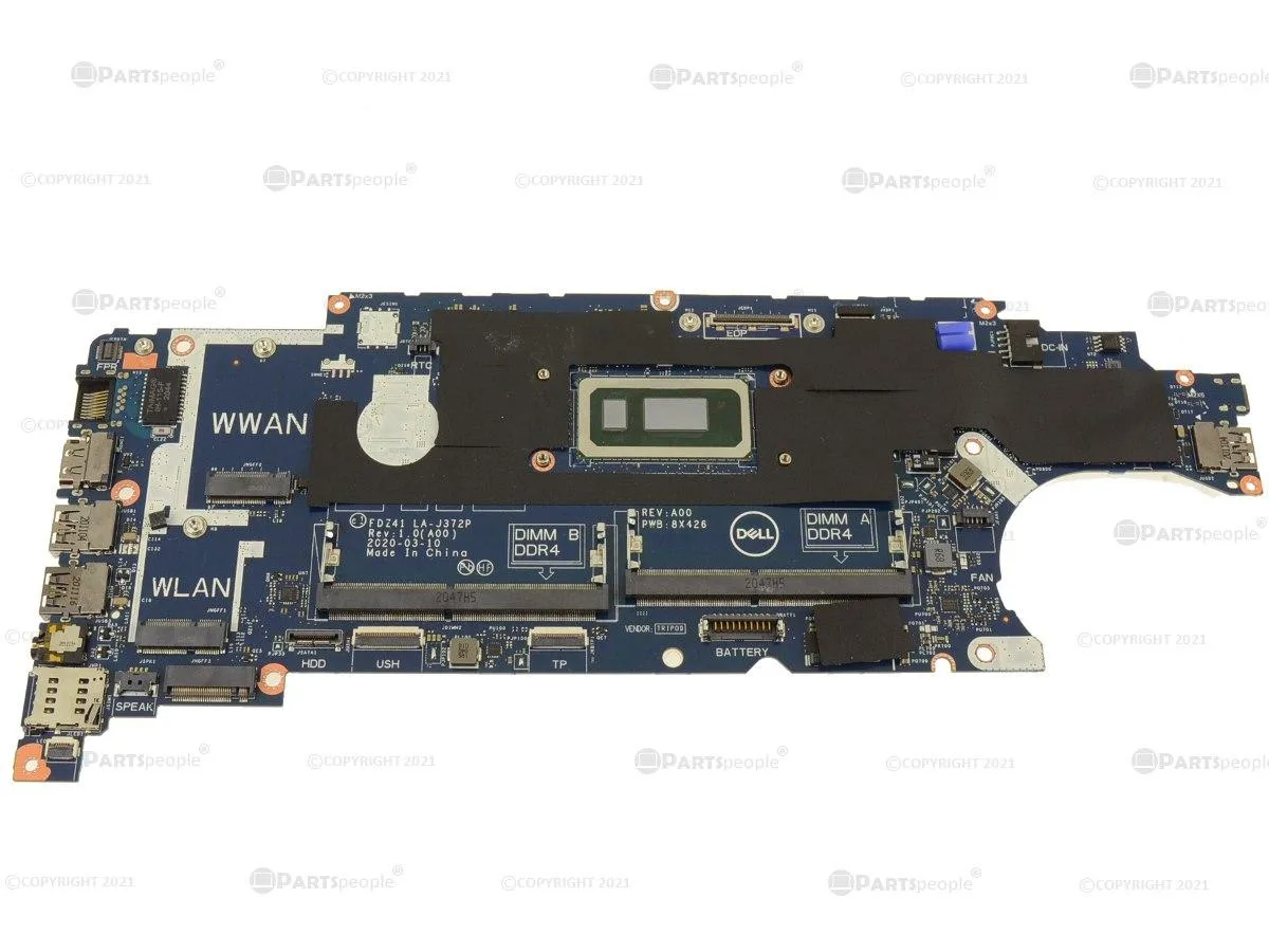 Green Dell laptop motherboard with soldered i7-10810U CPU, part 98W3W