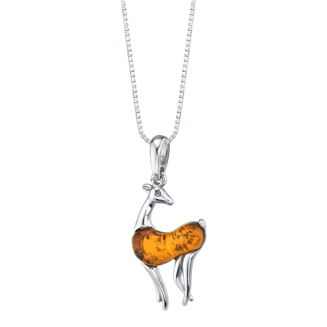 Oravo Oravo Sterling Silver Deer Pendant Necklace Cognac Amber 18" 1.8ct .925 — product photo