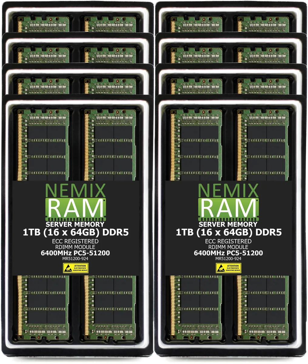 NEMIX RAM NEMIX RAM DDR5 6400 ECC RDIMM 1TB 16x64GB CL52 1.1V Supermicro H14DSG-OM — produktfoto