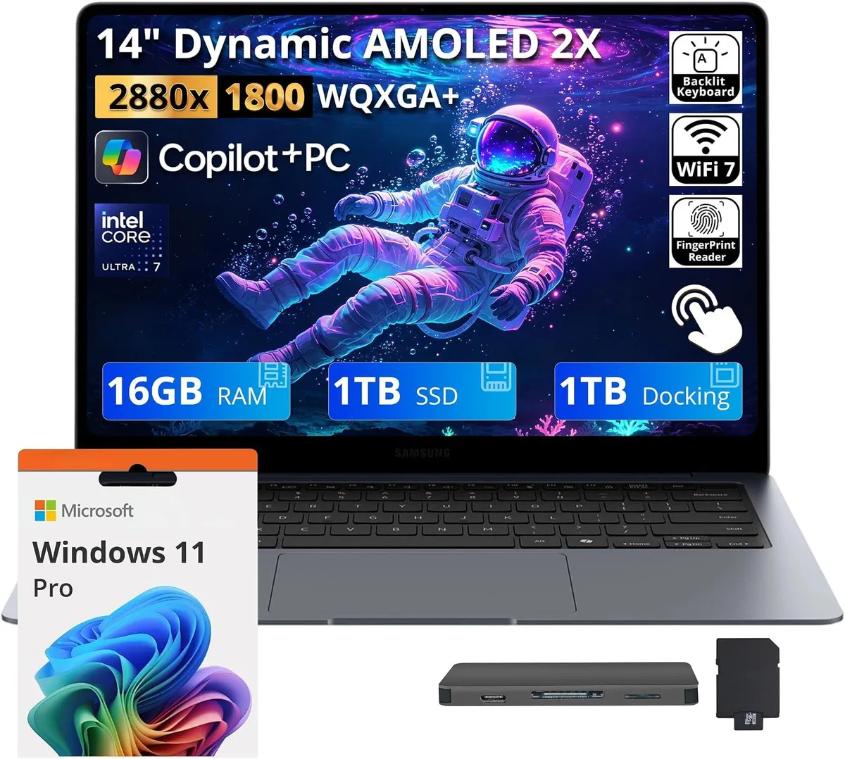 SAMSUNG SAMSUNG Galaxy Book6 Pro 14" 3K AMOLED Touch Intel Core Ultra 7 356H 16GB 1TB+1TB Dock Gray — תמונת המוצר