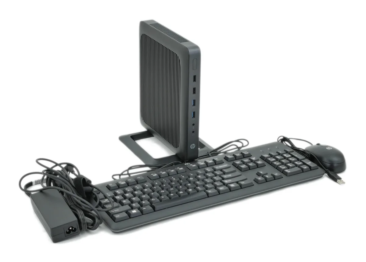 Small thin-client desktop with multiple ports on front and rear