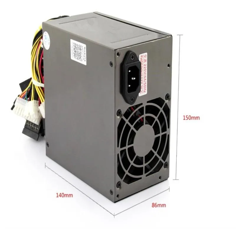 Rectangular ATX power supply unit with matte black finish and integrated cooling fan