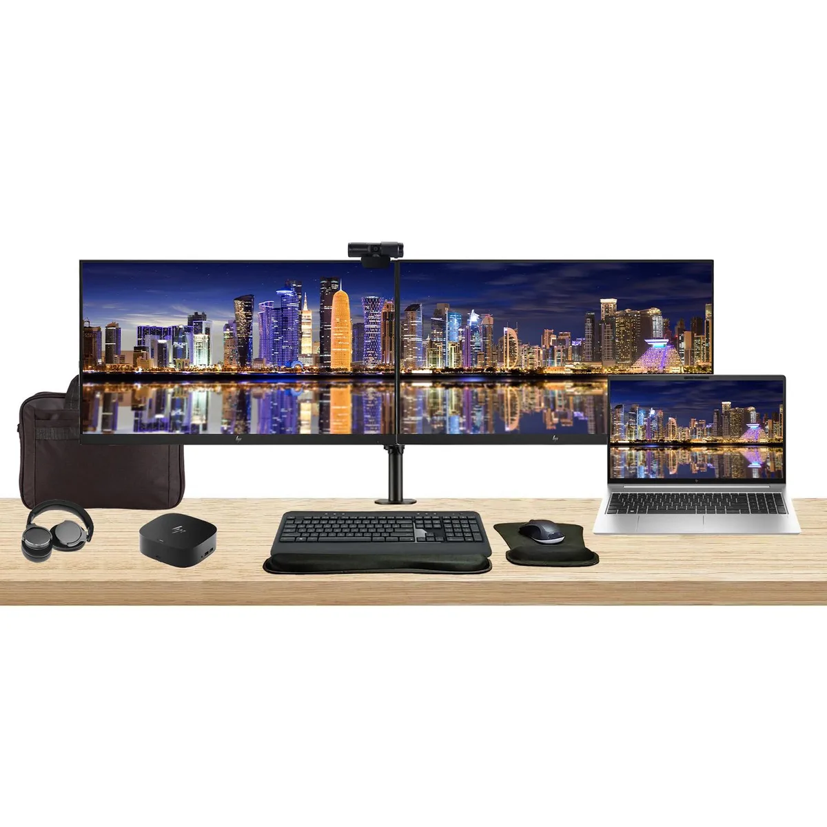 HP HP ProBook 450 G10 i7 16GB 512GB bundle dual 27" monitors dock keyboard mouse webcam headphones bag — foto do produto