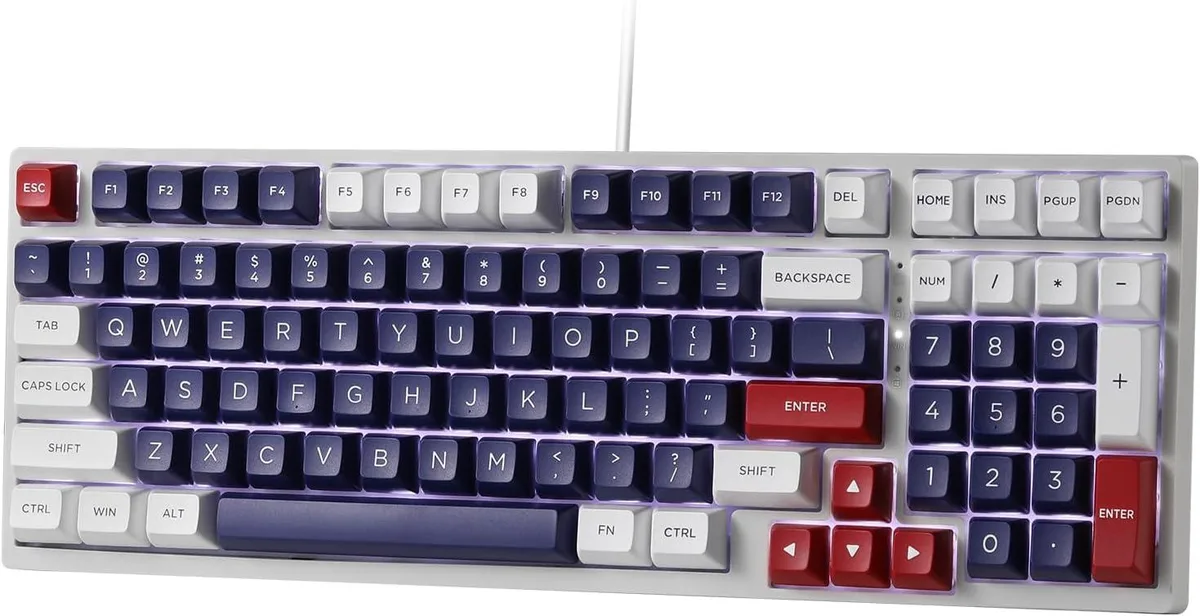 LTC NB981 Nimbleback 98-key 96% wired mechanical keyboard in Mecha Blue finish with white backlighting