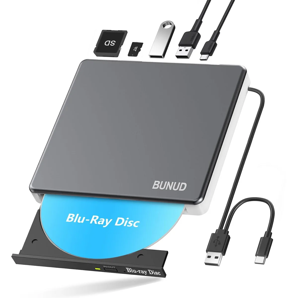  BUNUD 5-in-1 External Blu-ray Drive USB 3.0 Type-C Grey — 商品写真