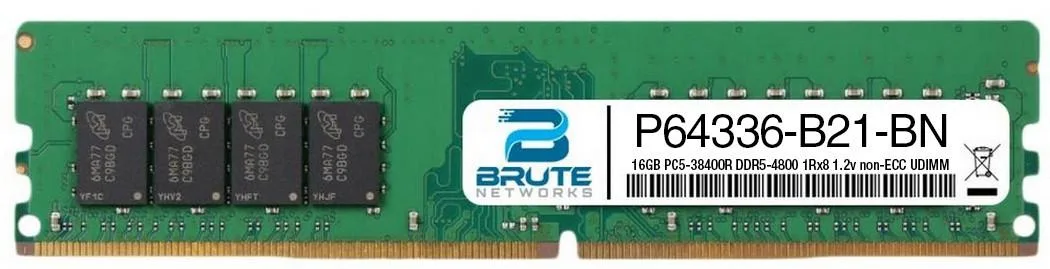 Green rectangular DDR5 memory module with gold edge connector and black chips on both sides