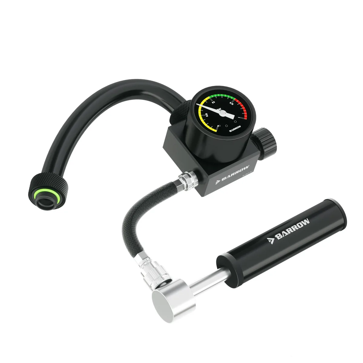 Compact airtight tester with gauge and flexible hose connections