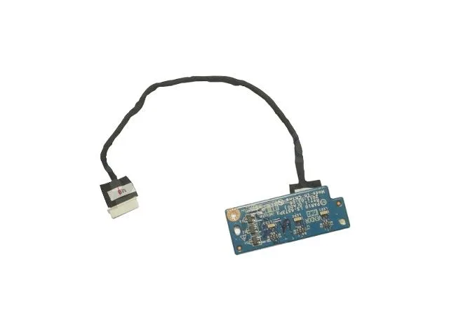 Small green circuit board with ribbon cable and LED light