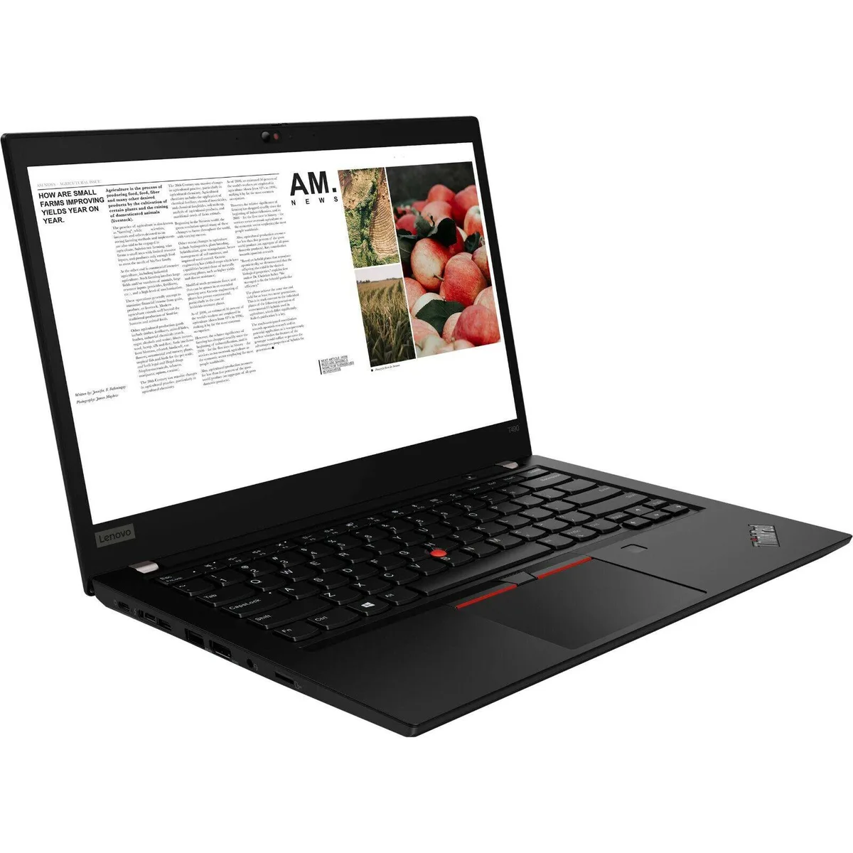 Black 14 inch ThinkPad T490 laptop, matte non-touch screen, compact business form factor