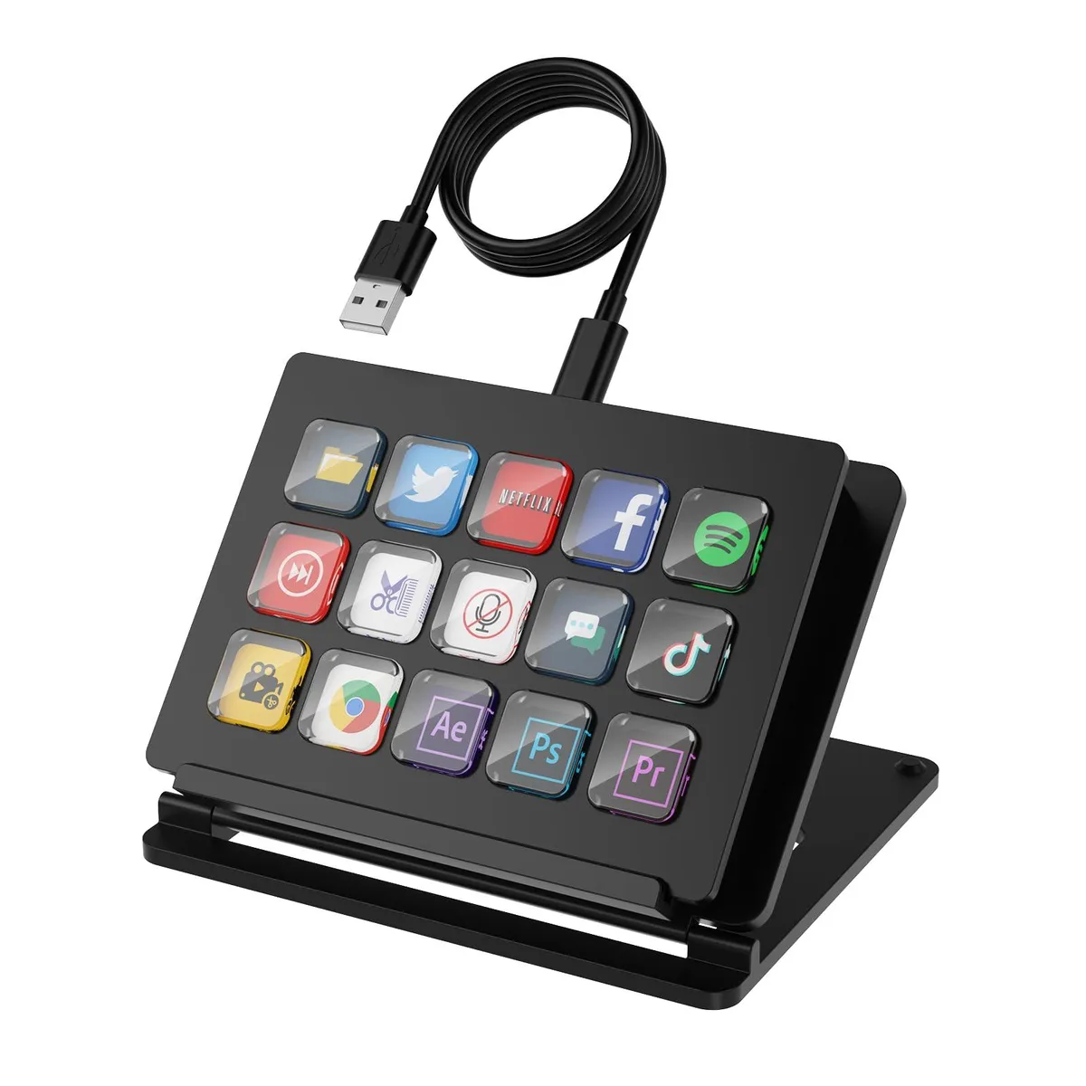 Compact 15-key LCD macro keypad with adjustable stand