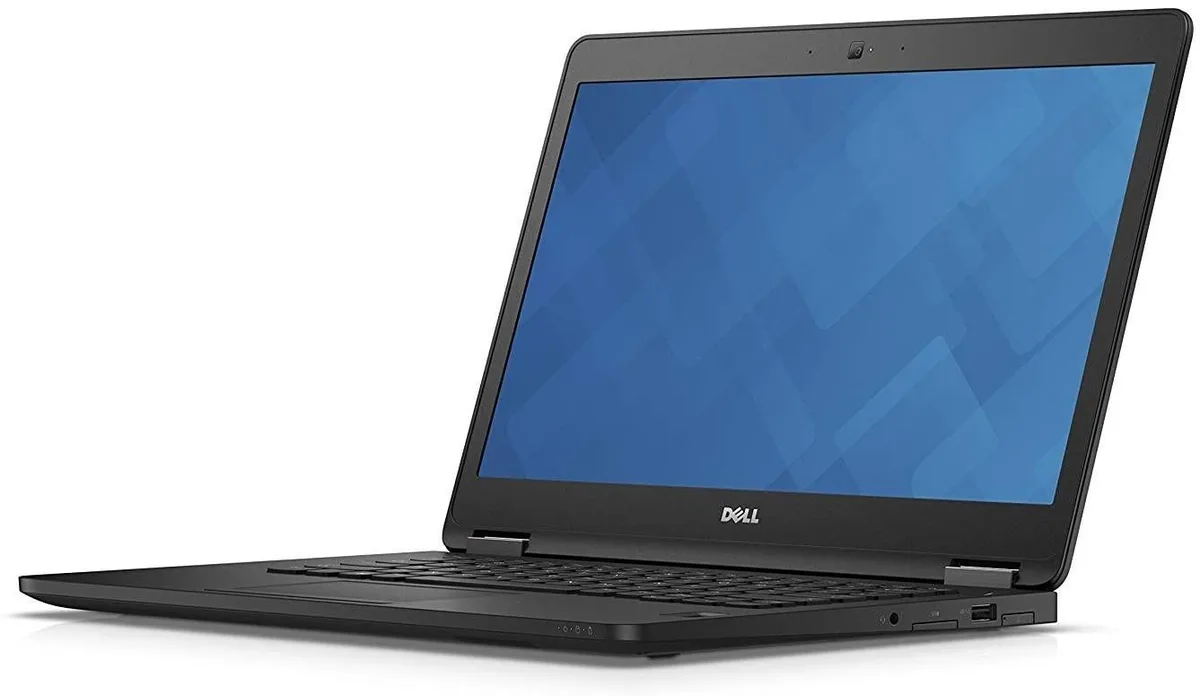 Black Dell Latitude E7470 14 inch laptop with visible lid scratches