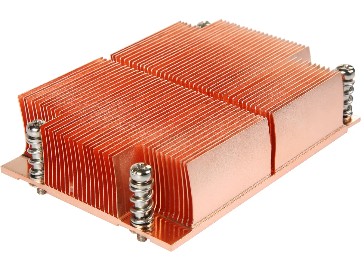 Copper 1100 skived-fin heatsink, 113 by 77.5 by 25.5 mm, horizontal fan mount