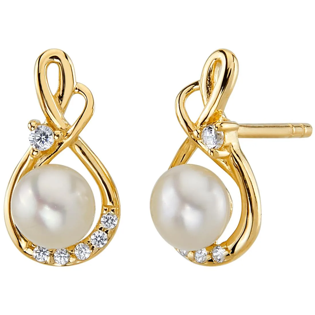 Oravo Oravo 14K Yellow Gold 5.0mm Freshwater Pearl Infinity Swirl Stud Earrings — produkto nuotrauka