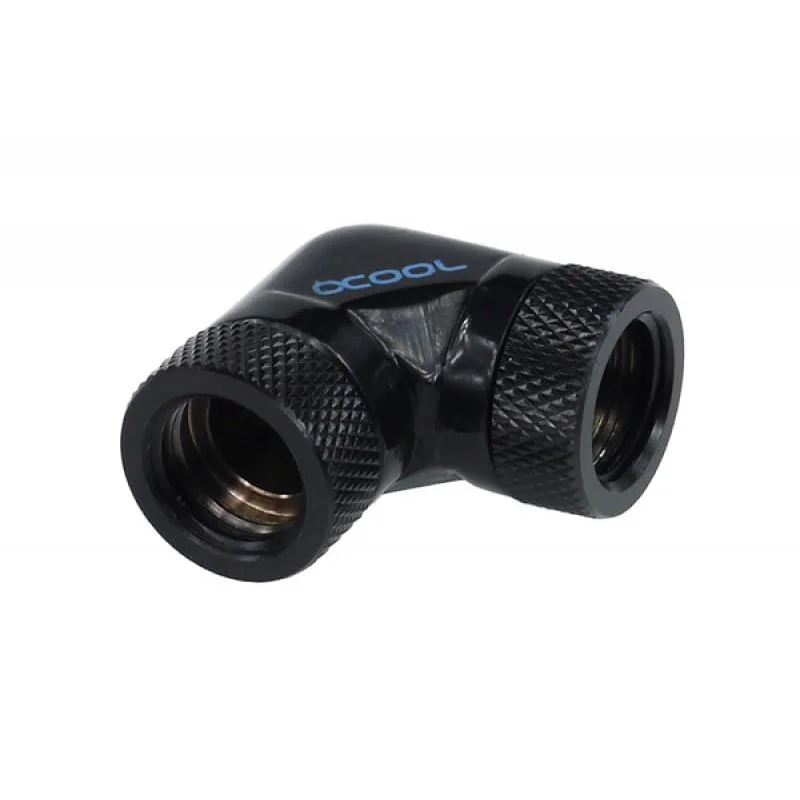 Black 90-degree G1/4 female-female L-shaped water-cooling fitting with rotatable joints