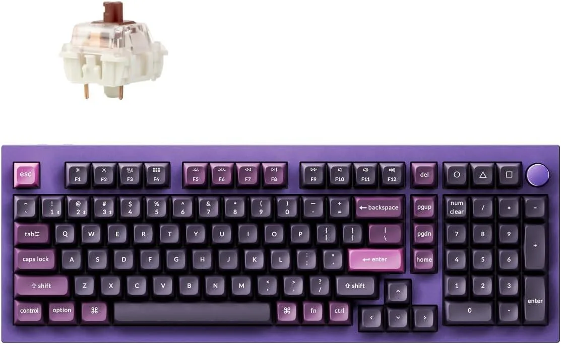Purple 96% mechanical keyboard with metal plate and white status LEDs