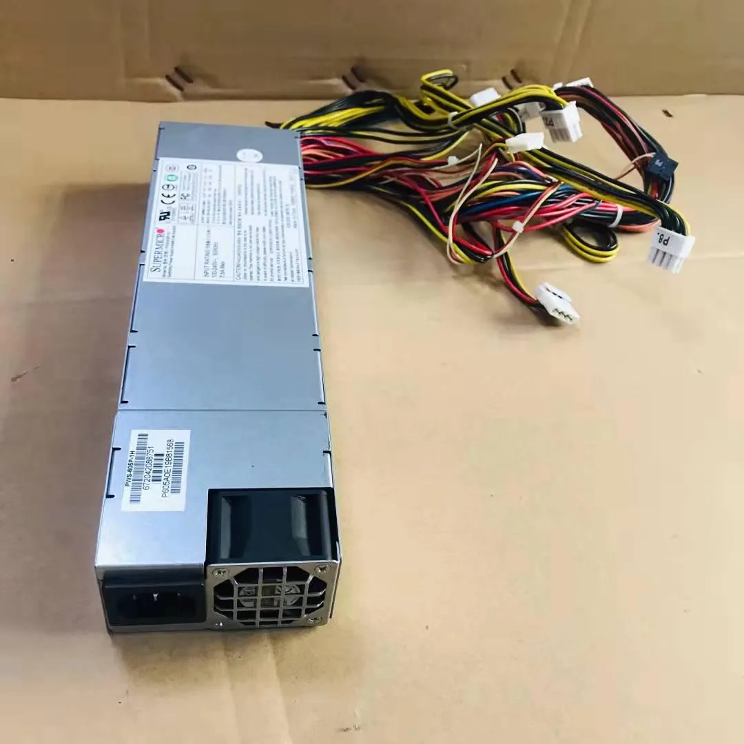 Silver 1U server power supply unit with rear fan grille and IEC inlet