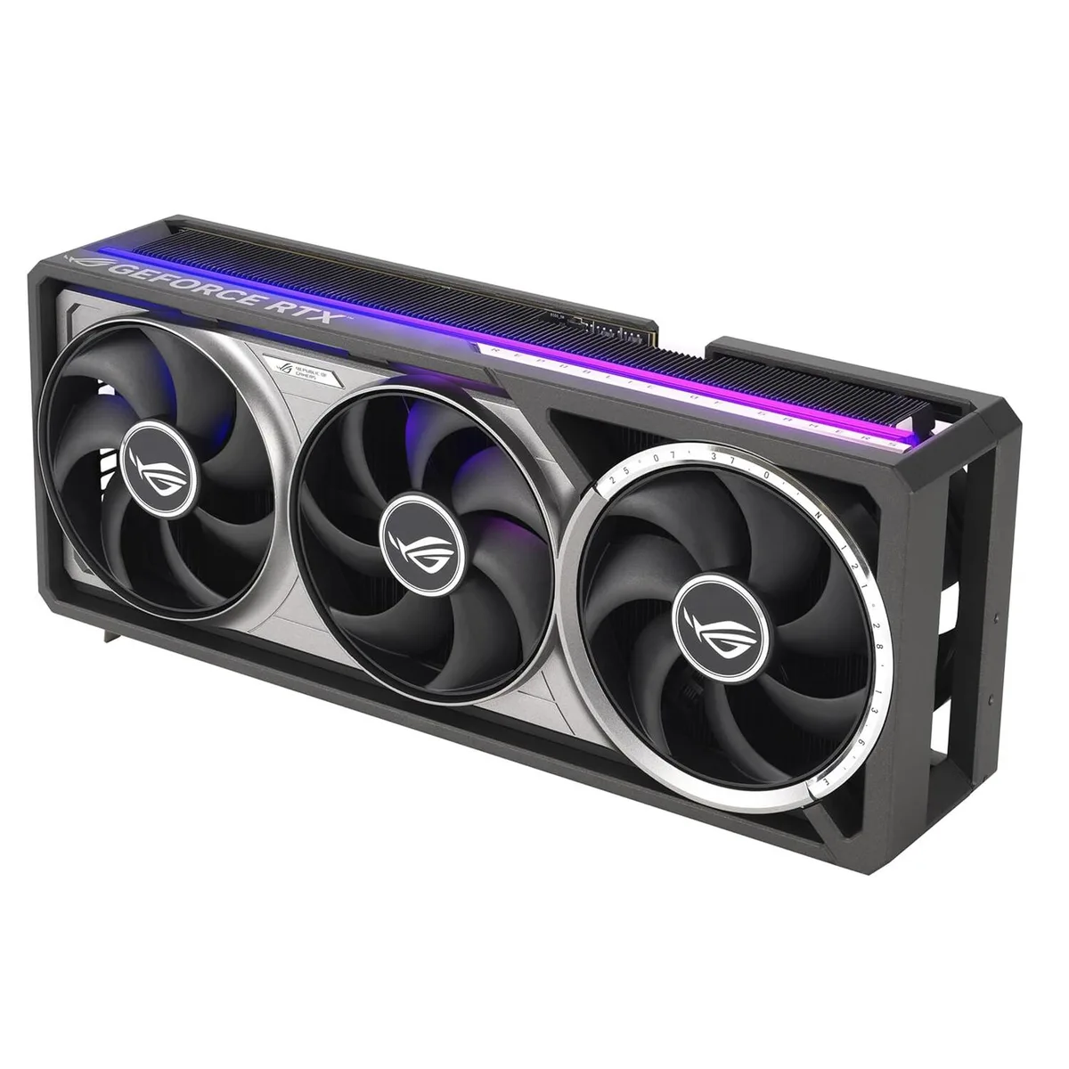 ASUS ROG Astral GeForce RTX 5090 OC Edition graphics card with four fans and metallic finish