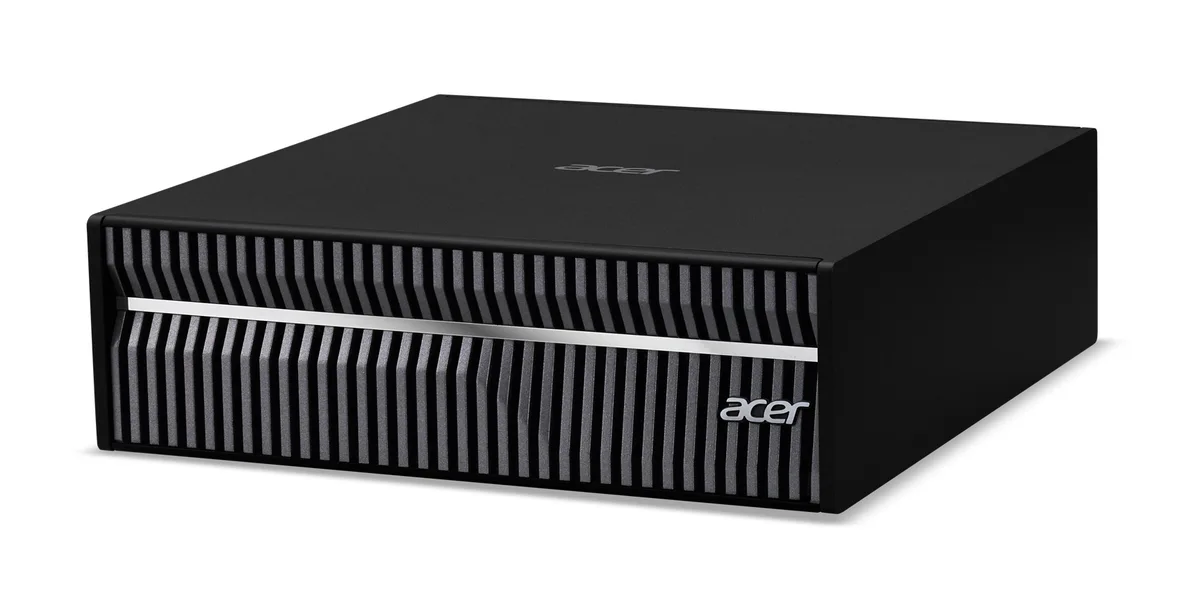 Compact desktop workstation with keyboard, matte finish