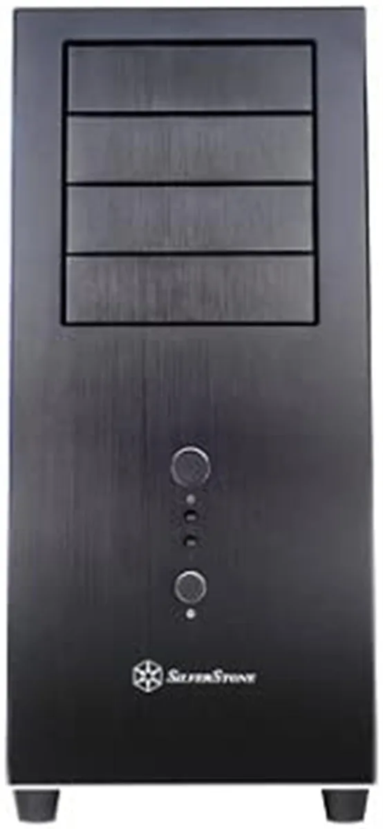 Black aluminum front panel mid-tower server case with steel body