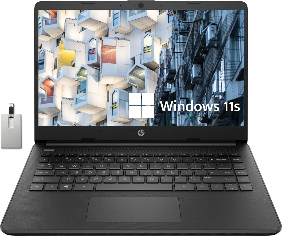 Black 14-inch HP Stream laptop closed on a flat surface