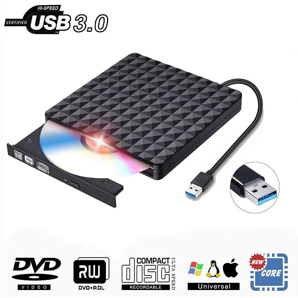 Jansicotek Jansicotek Diamond Pattern External DVD Burner USB 3.0 Slim Black — 商品照片