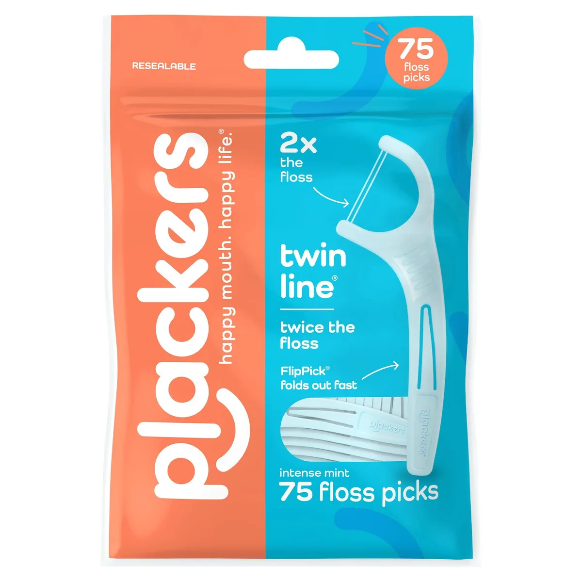 Plackers 302672518 Twin Line Floss Picks Intense Mint 75 Count — product photo