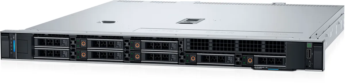 Silver 1U rack server chassis with front drive bays