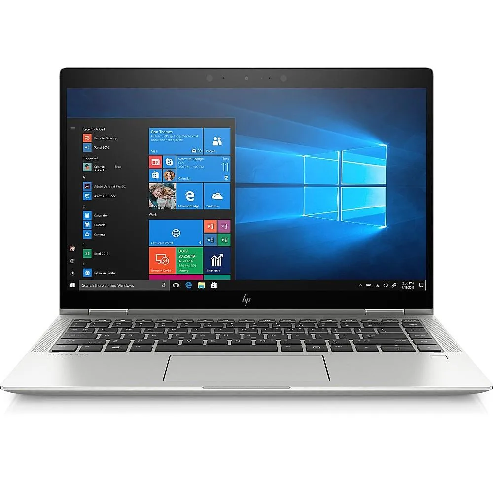 Silver 14 inch convertible laptop with 360 degree hinge and touchscreen display