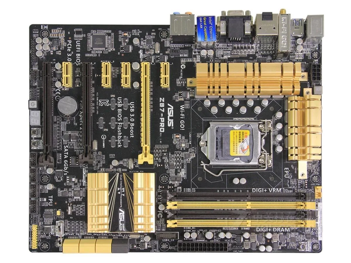 ASUS Z87-PRO ATX motherboard with black PCB and silver heatsinks