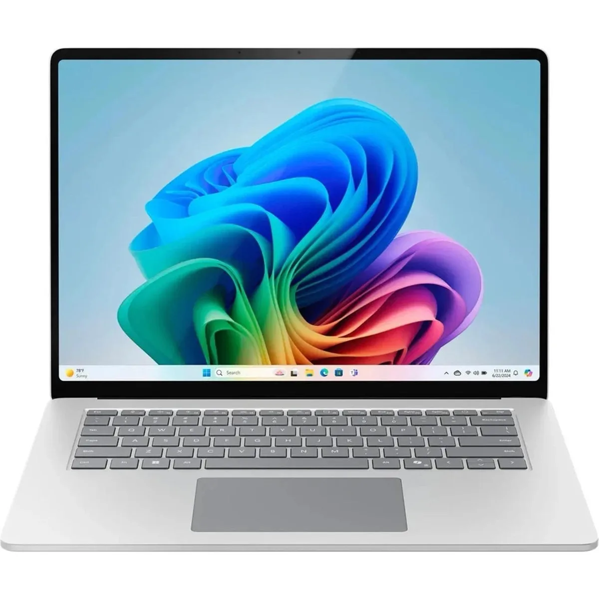 Silver 13.8 inch touchscreen laptop with thin bezels
