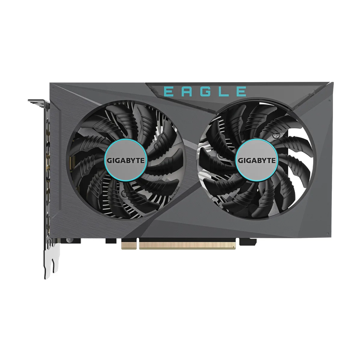 Dual-fan graphics card with silver backplate and black shroud