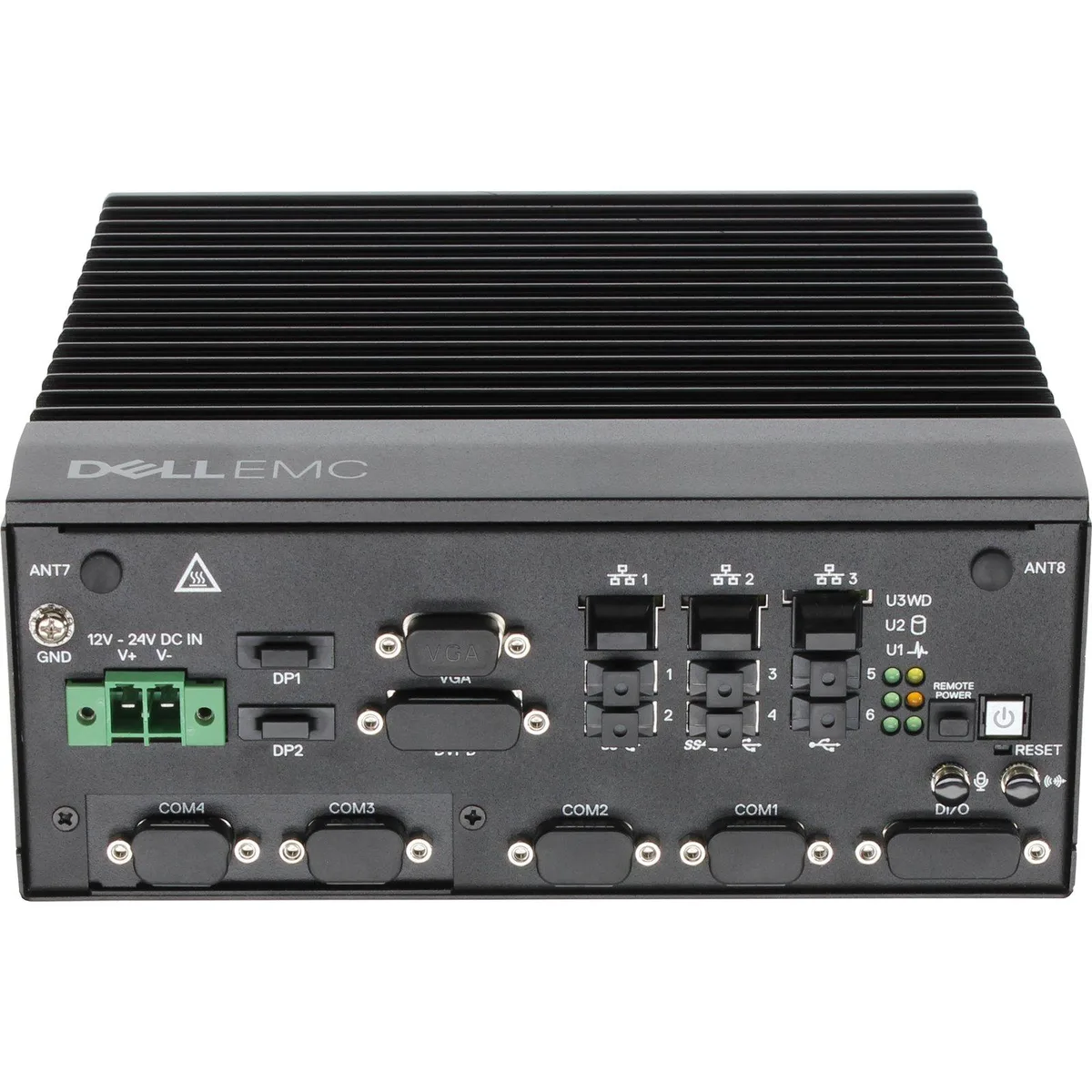 Compact silver rack gateway, 211 by 240 by 86 mm, three Ethernet ports, multiple USB and serial connections