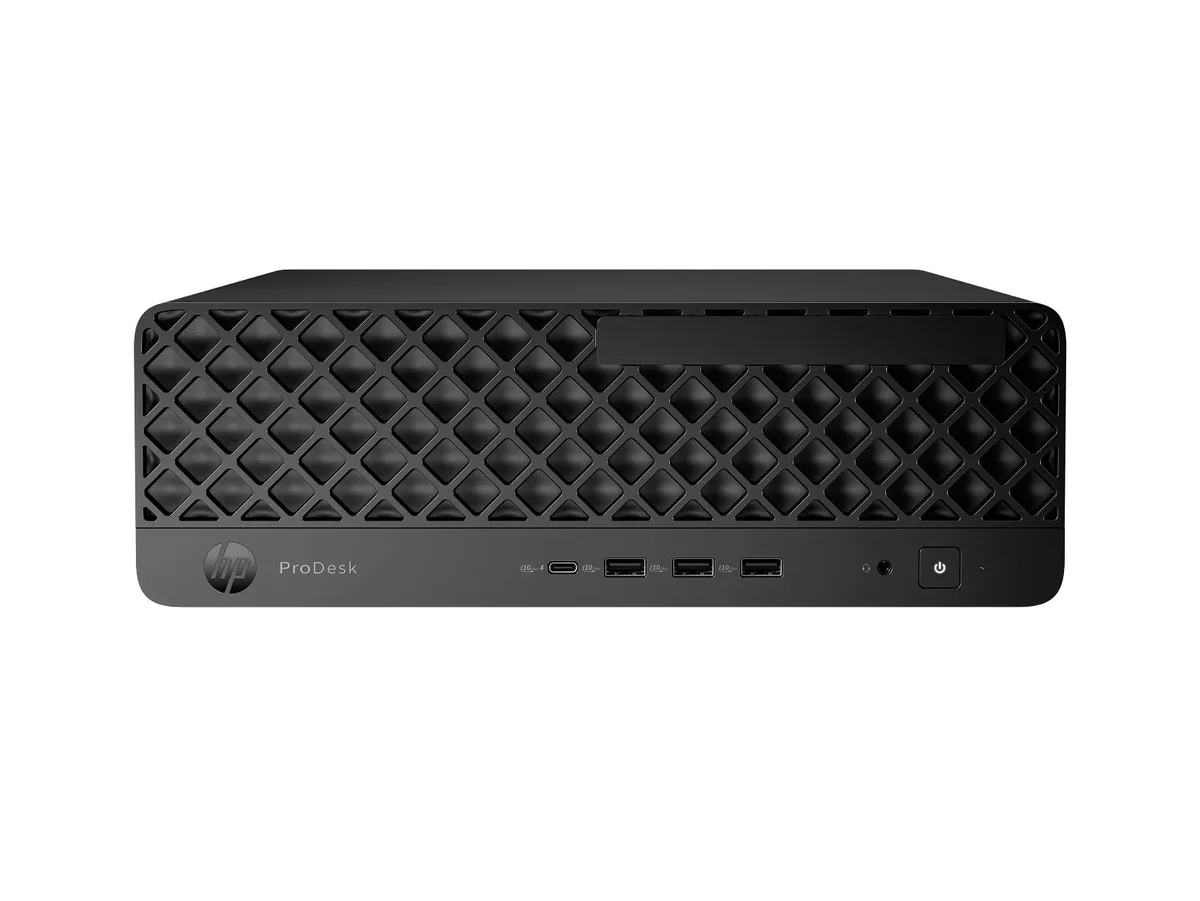 Compact small-form-factor desktop in silver chassis