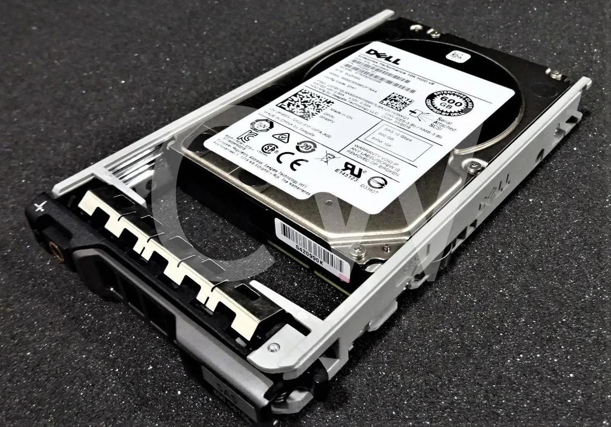 Silver 2.5 inch SAS hard drive with Dell tray attached