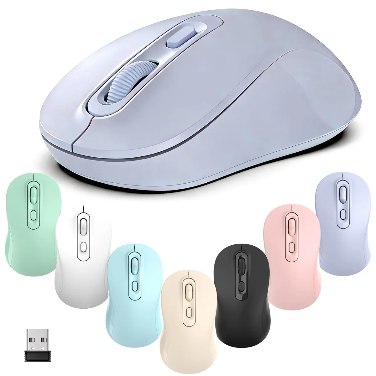 Violet ergonomic wireless mouse with four buttons and silent clicks