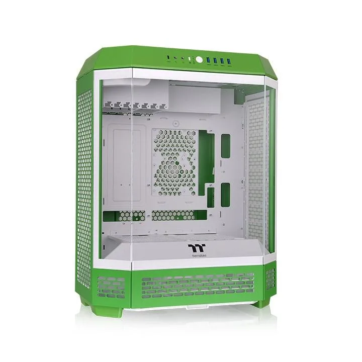 Octagonal mid-tower case in Light-Year Green finish, vertical orientation