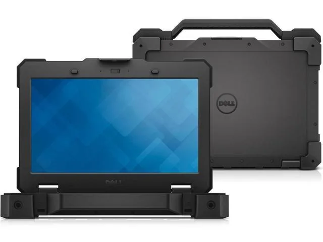 Rugged 12 inch 2-in-1 laptop tablet with textured dark chassis and integrated handle