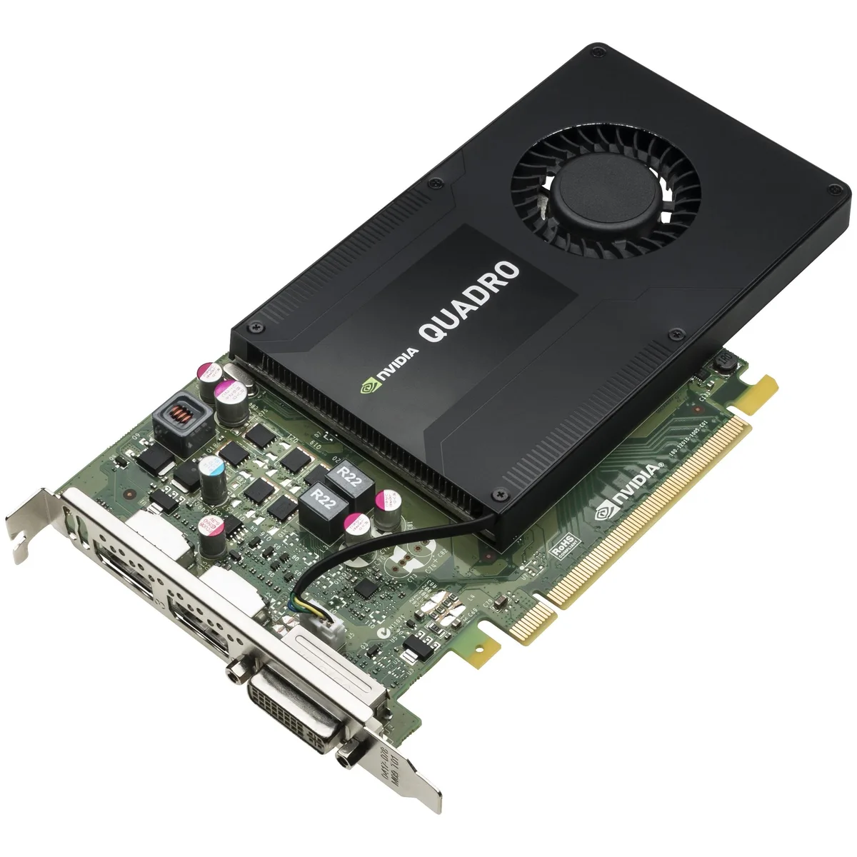 HP Quadro K2200 graphics card single-slot design with DisplayPort and DVI outputs