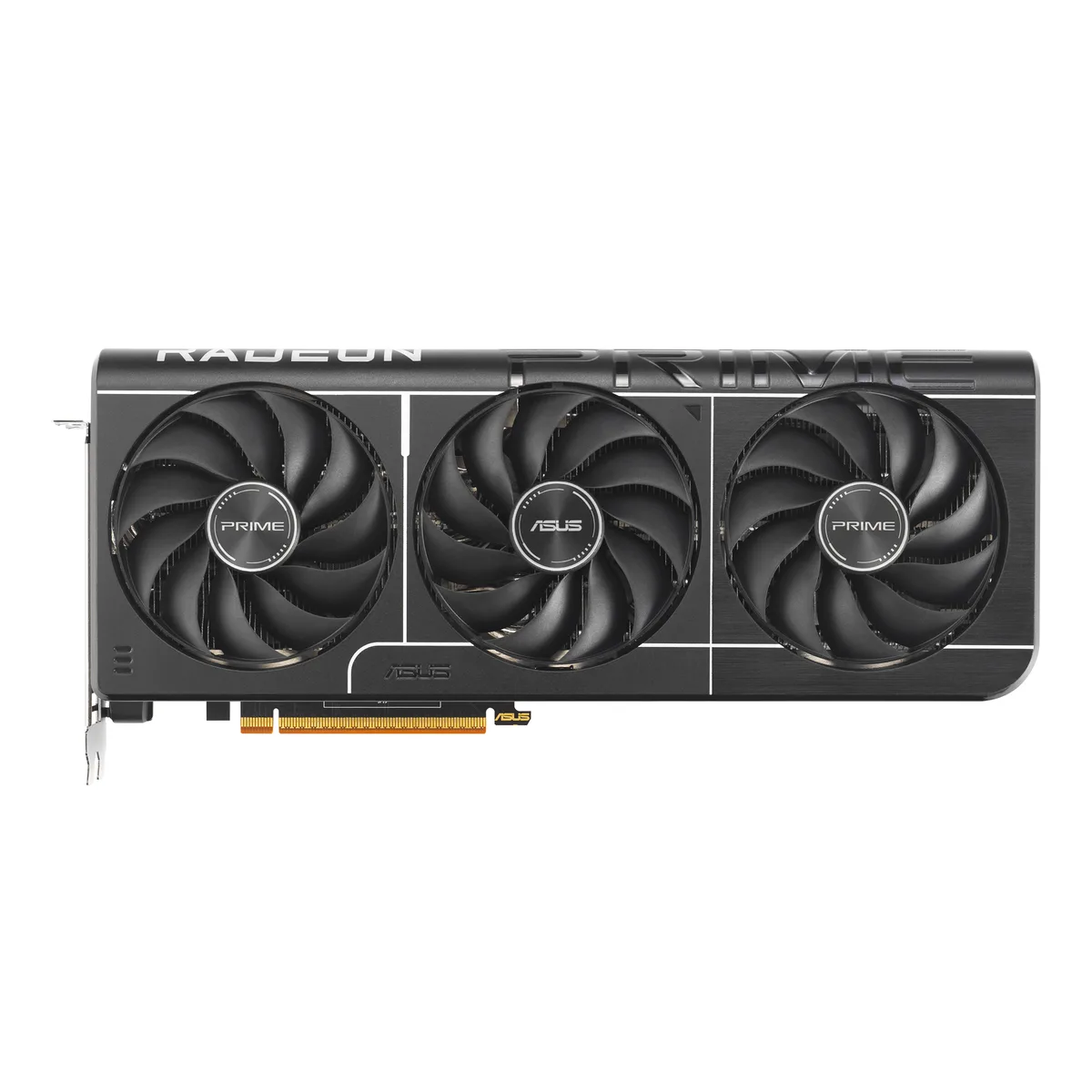 Black triple-fan graphics card with silver accents, ATX form factor, 2.5-slot width