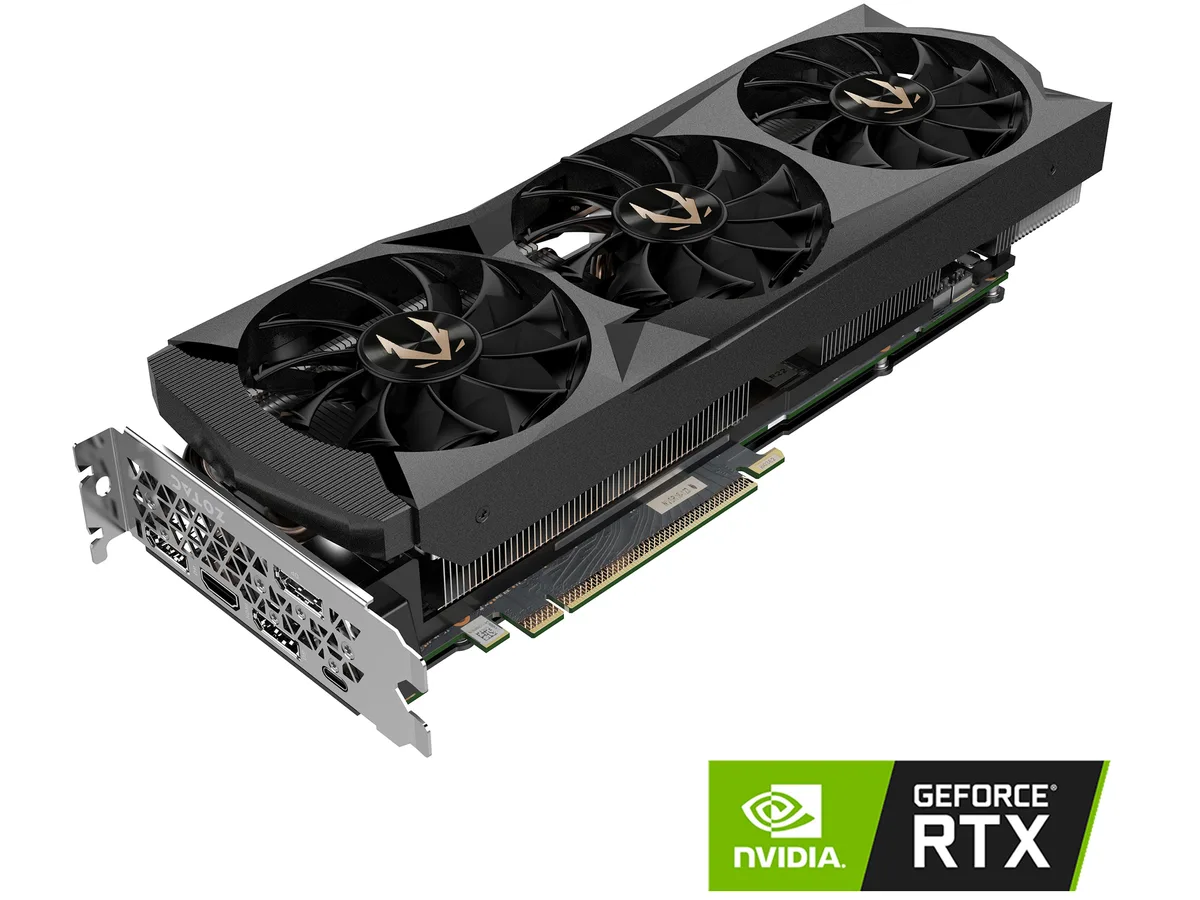 Triple-slot graphics card with three fans, metal backplate and silver-grey shroud