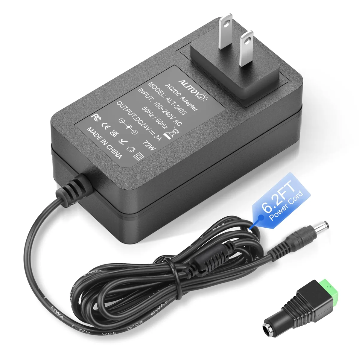  ALITOVE 24V 3A 72W Industrial Power Supply 5.5x2.5mm 6.2ft — produkto nuotrauka