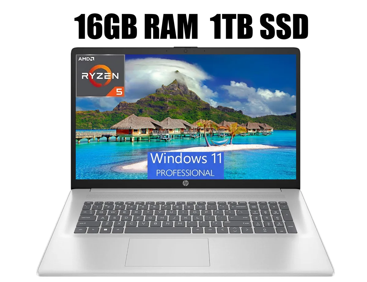 HP HP 17 laptop AMD Ryzen 5 7430U 16GB 1TB SSD 17.3" FHD Silver — product photo