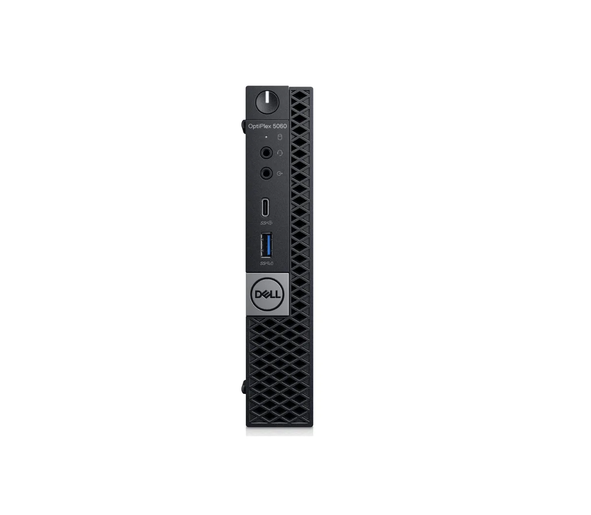 Small black micro desktop tower standing upright