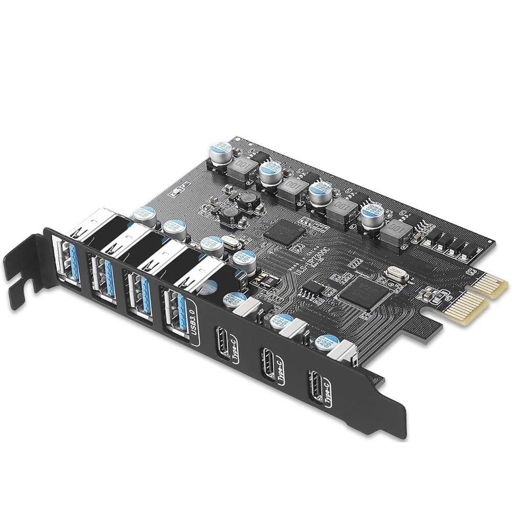 ESTONE ESTONE PCIE24A3C 7-Port USB 3.0 PCIe Expansion Card (3×USB-C, 4×USB-A) — preces foto