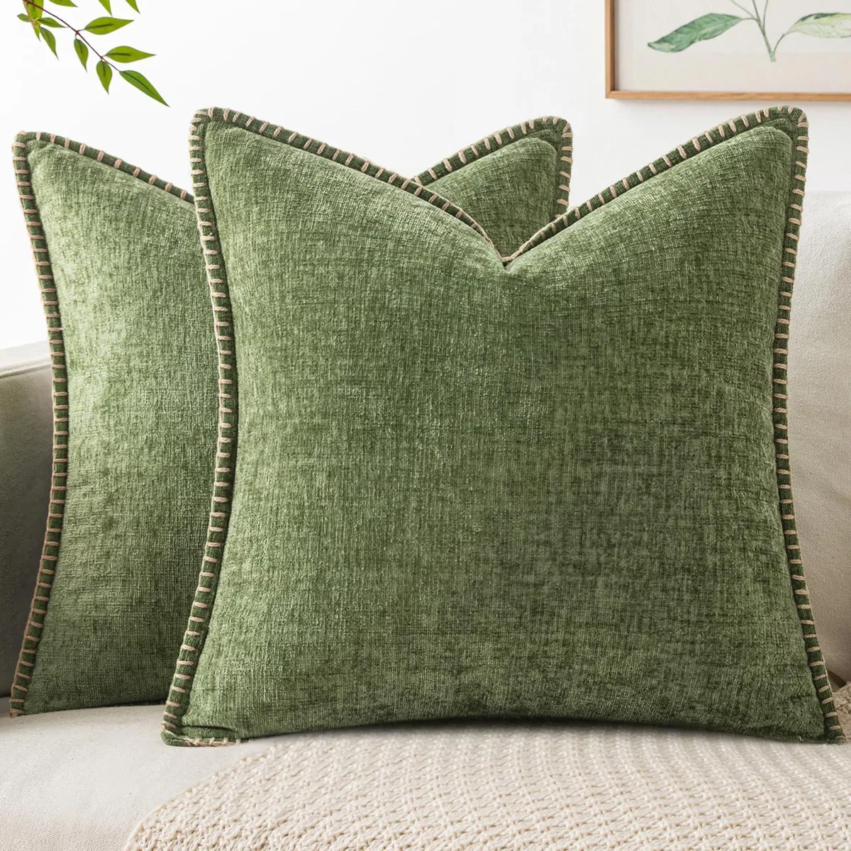 MIULEE Chenille Pillow Covers 18 in Sage Green 2 Pack — 商品照片