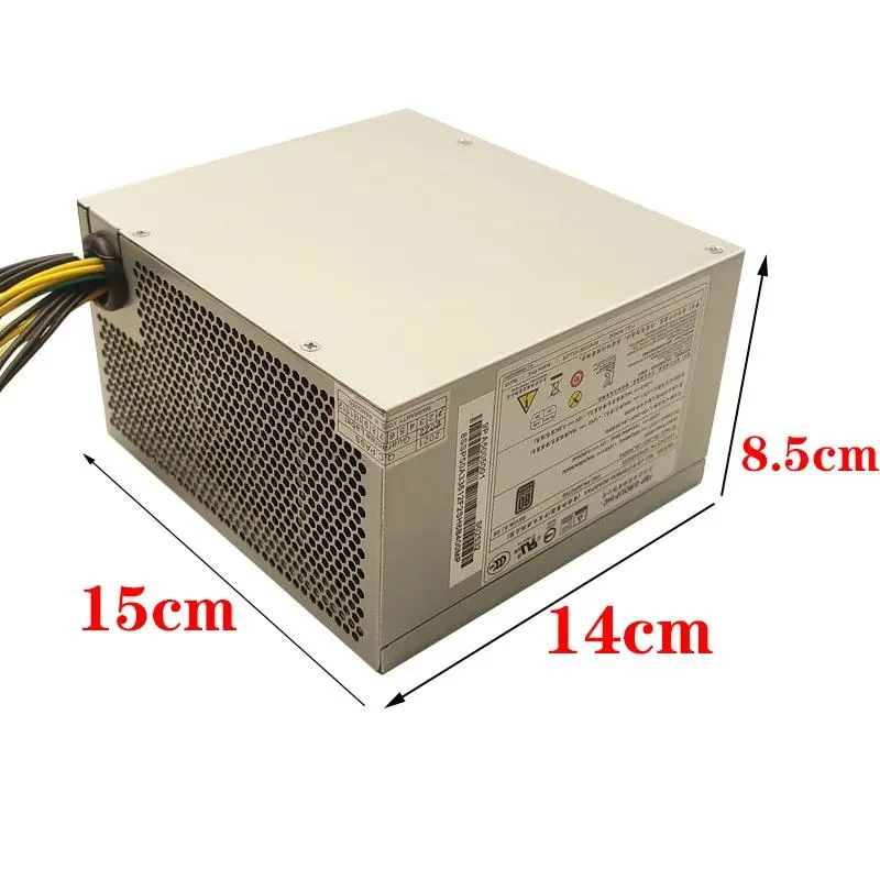 Black ATX power supply unit with 10-pin connector, 600W rating, matte metal casing and rear fan grille