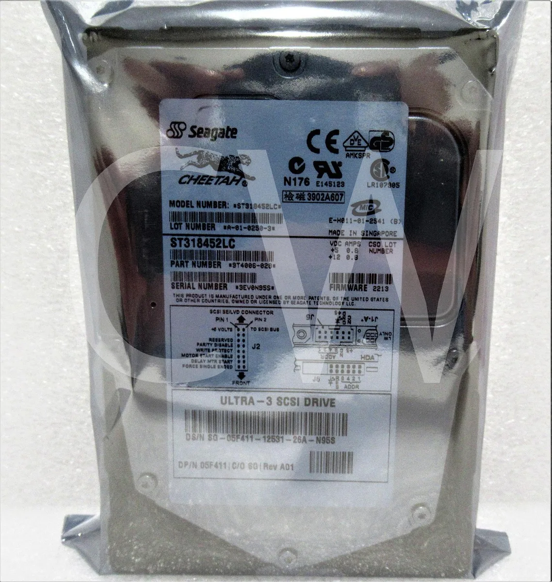 Silver 3.5 inch hard drive with 80 pin SCSI connector